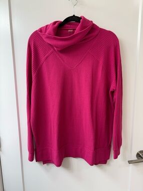 LOU & GREY PINK WAFFLE COWL NECK SWEATER SZ M